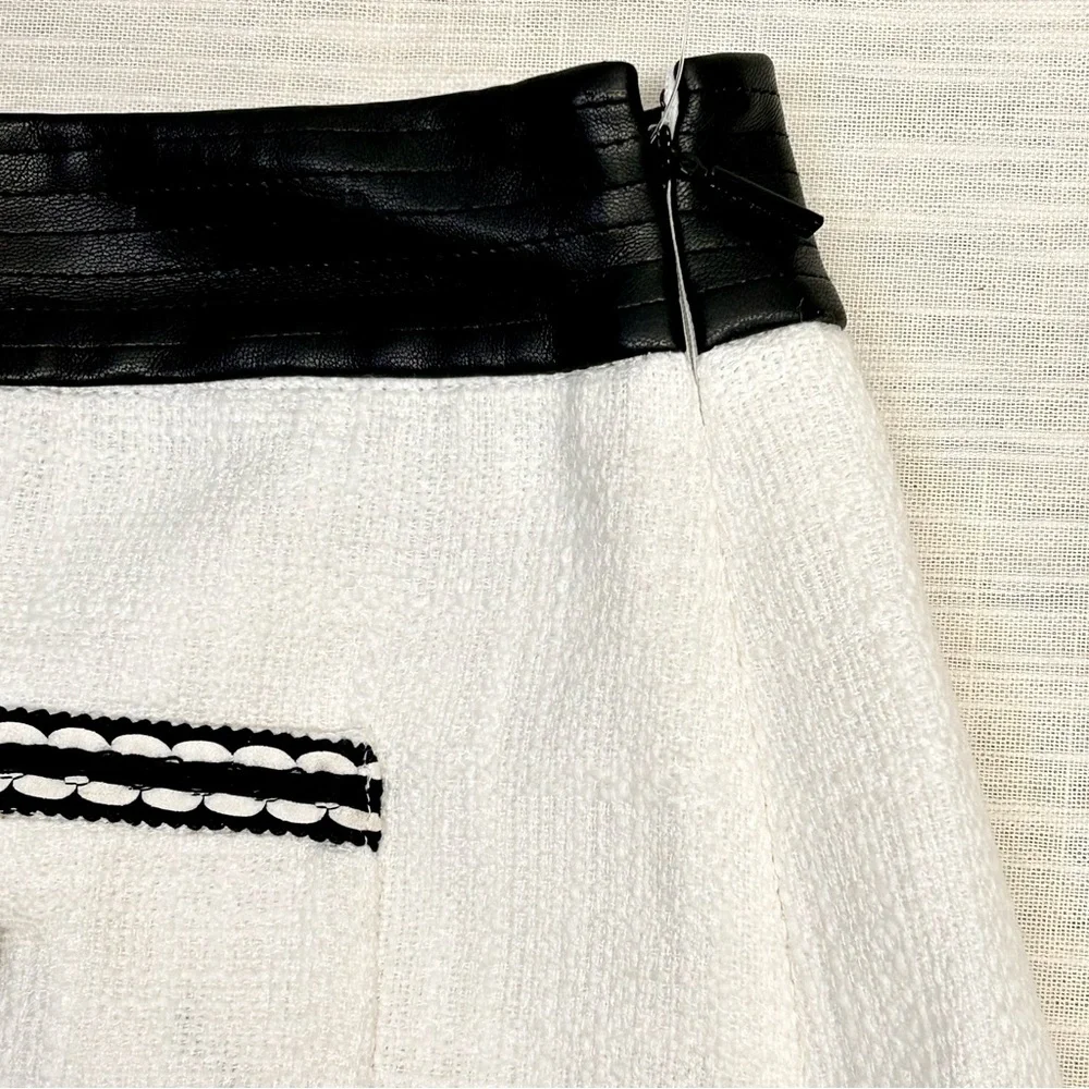 Karl Lagerfeld PARIS tweed skirt 10 white w contrasting trim Pockets above knee - Picture 10 of 16